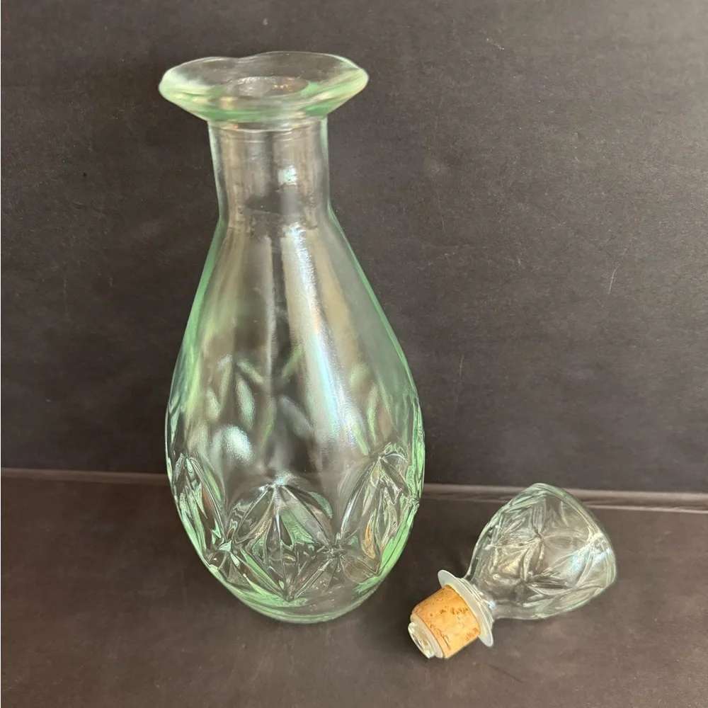Vintage green cut glass decanter with diamond pattern.No chips or cracks.